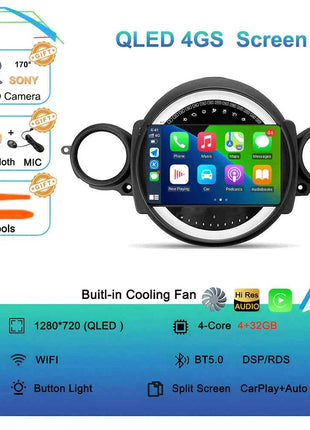 Android16 Radio Qled For BMW MINI Cooper R56 R60 2007 - 2014 Car intelligent systems Navigation GPS Carplay Android auto WIFI+5G