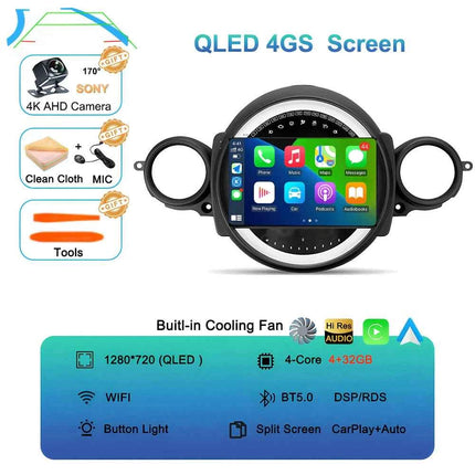 Android16 Radio Qled For BMW MINI Cooper R56 R60 2007 - 2014 Car intelligent systems Navigation GPS Carplay Android auto WIFI+5G
