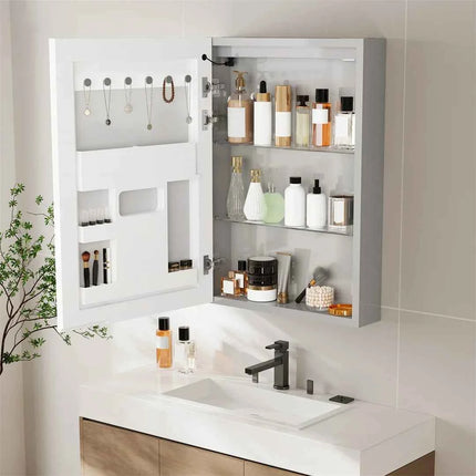LUVODI Smart LED Medicine Cabinet with Bluetooth Speakers, Defogger & Jewelry Storage,50x70cm Wall-Mounted Bathroom Mirror