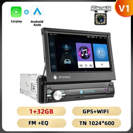 Podofo 1Din 7 ''Car Multimedia Player 8 + 128G 8Core Car Radio Carplay Android Car WIFI GPS Navigation Retractable Screen Stereo
