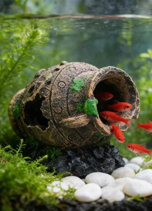 Sunken Broken Jar Aquarium Decoration Resin Cave Hideout for Fish Shrimp Tank Landscape Ornament Shelter Breeding Spawning