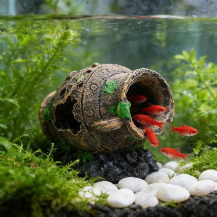Sunken Broken Jar Aquarium Decoration Resin Cave Hideout for Fish Shrimp Tank Landscape Ornament Shelter Breeding Spawning