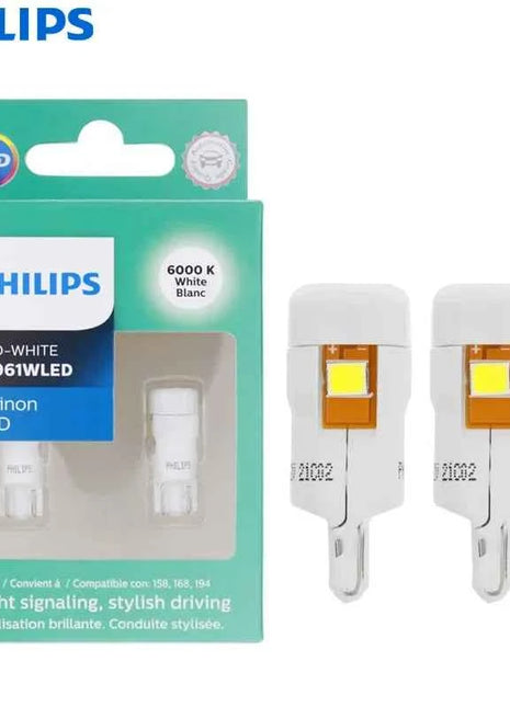 Philips Ultinon LED T10 W5W 194 12961WLED 6000K Cool White Car Turn Signal Lamps Interior Light Door Read Plate Bulbs 12961ULWX2