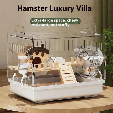 Large Acrylic Clear Hamster Villa Cage for Syrian Gold Teddy Bear Luxury Habitat Stackable DIY Habitat Terrarium