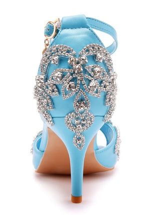 Sandali Donna con Strass Tacco 7 cm Cinturino Fibbia - Stile Coreano