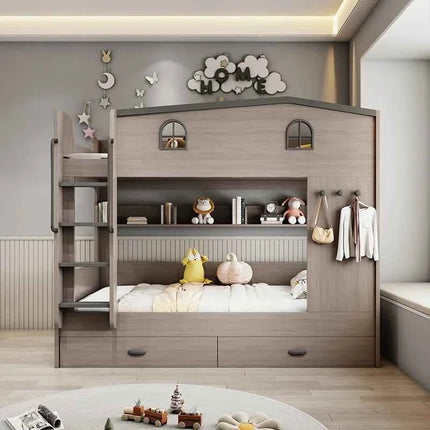 Bunk bed kids with Drawer storage loft double bed Climbing stairs full frames Queen Wooden literas de 2 camas bedroom furniture