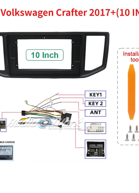 Per VW Volkswagen Crafter 2017-2022, Cornice Radio Auto 2DIN da 10 Pollici, Adattatore Cablaggio + Decoder Canbus