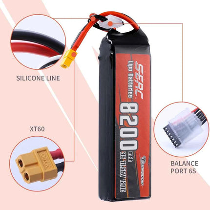 SUNPADOW 3S 8200mAh RC Lipo Battery for 11.55V 120C with XT60 Connector for RC Airplane Aircraft Quadcopter Drone FPV Helicopter