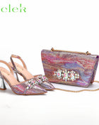 Nuovi arrivi Design speciale colore rosa scarpe e borsa da donna africane Set sandali a punta per la festa di nozze