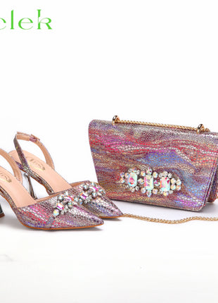 Nuovi arrivi Design speciale colore rosa scarpe e borsa da donna africane Set sandali a punta per la festa di nozze