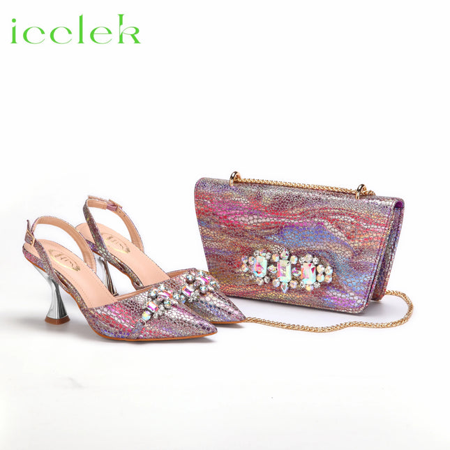 Nuovi arrivi Design speciale colore rosa scarpe e borsa da donna africane Set sandali a punta per la festa di nozze