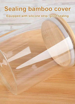 5pc 300/550/950ml Glass Food Storage Containers With Wooden Lid Kitchen Sealed Jar Food Storage Multigrain Tank Bottle