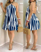Abito con scollo all'americana con stampa floreale Abito halter senza schienale Boho per abbigliamento da donna primavera estate