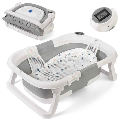 Baby Bathtub, Space Saving & Foldable Baby Bathtub with Thermometer, Non-Slip Bath Pillow And Drain Hole for Newborn And Toddler