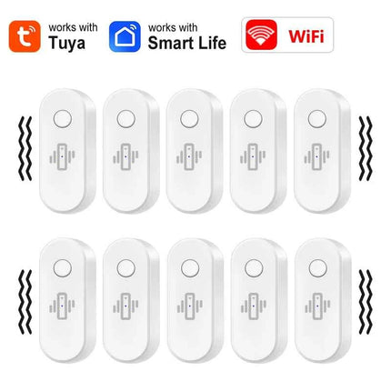 Tuya WiFi Vibration Sensor White Black Door Window Glass Broken Detector Home Security Anti-theft Smart Life APP Real-Time Alert