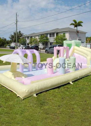 Parco giochi commerciale di moda gonfiabile che rimbalza scivolo d'acqua parco divertimenti percorso ad ostacoli gonfiabile splash pad parco acquatico
