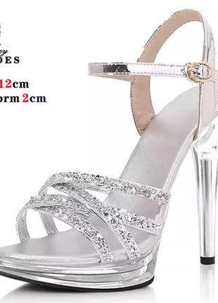 Sandali con Plateau e Glitter di Cristallo 12 cm da Sposa