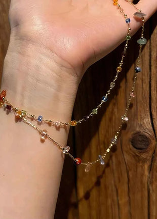 Collana Donna Trendy con Pietre Irregolari Colorate Dopamina, Semplice Catena per Clavicola, Gioielli Moda, Accessori per Feste, Regalo