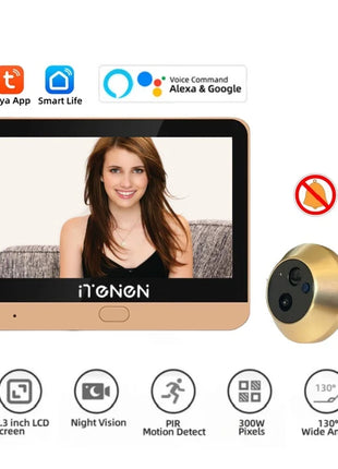 Tuya Smart Wireless Videocamera per porta 2.4G Wifi Schermo da 4,3 pollici 3MP PIR Spioncino digitale audio unidirezionale per la sicurezza domestica