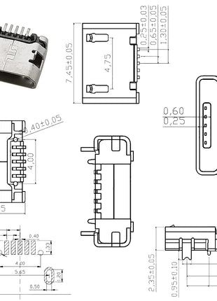 10 Pieces Micro USB 5 Pin Connector, SMD SMT Charging Port for Android Phones, Data and Charging Socket, DIY Repair Adapter