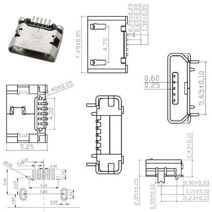 10 Pezzi Connettore Micro USB 5 Pin, Porta di Ricarica SMD SMT per Telefoni Android, Presa Dati e Ricarica, Adattatore per Riparazioni Fai-da-Te