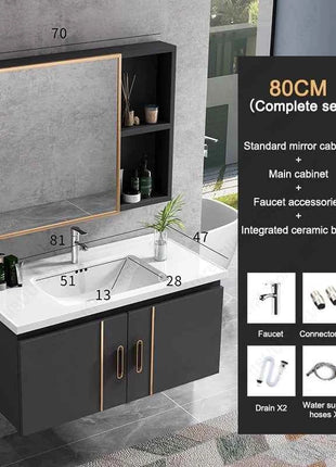 Bathroom Vanity Cabinet Set with Integrated Ceramic Sink Drain Accessories Wall Mounted Aluminum Storage Cabinet Mirror Combo
