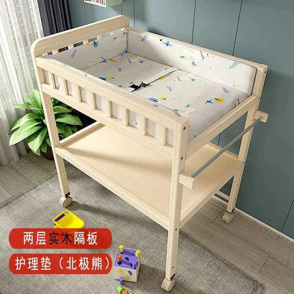 Baby Solid Wood Diaper Changing Table Multi-functional Bathing Massage Touching and Nursing Table for Newborns Movable