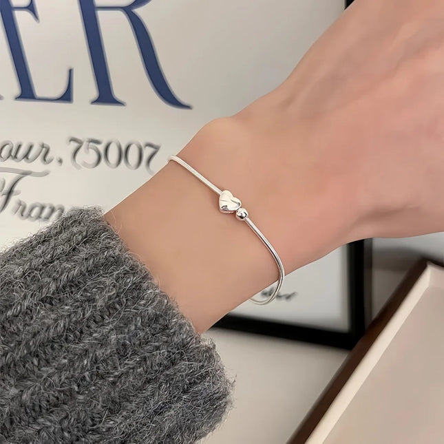 Bracciale da Donna con Perline d'Amore in Argento, Catena a Osso di Serpente Kpop, Accessori di Moda