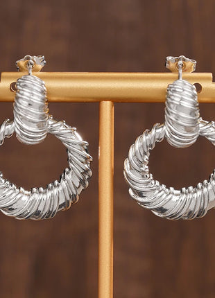 Huitan Hoop Earrings for Women, Circular Braided Design, Fashion Luxury Party Accessories, Delicate Metal Jewelry for Weddings
