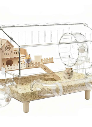 Large Syrian Hamster Cage, Deluxe Double-Layer Hamster Cage, Small Pet Breeding Box, Transparent Acrylic Hamster House