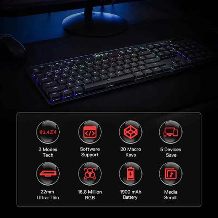 Redragon K618 Horus Wireless RGB Mechanical Keyboard, Bluetooth/2.4Ghz/Wired Tri-Mode Low Profile Gaming Keyboards