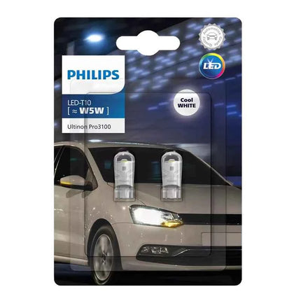 Philips Ultinon Pro3100 LED T10 W5W 6500K Cool White New Style Car Interior/parking Light Turn Signals Lamps 11961CU31B2, Pair