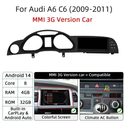 Android 14 Auto Radio CarPlay For Audi A6 C6 4f  For Audi Q7 4L 2005-2015 MMI 2G 3G GPS Car Multimedia Player Navi Stereo DSP