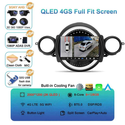 Android16 Radio Qled For BMW MINI Cooper R56 R60 2007 - 2014 Car intelligent systems Navigation GPS Carplay Android auto WIFI+5G