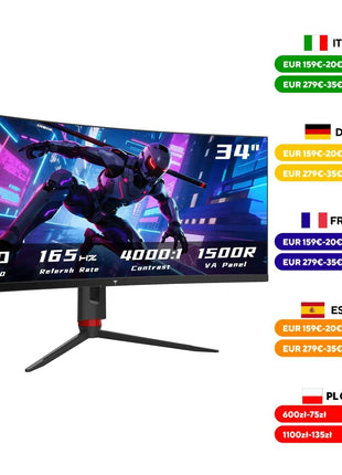 KTC 34 Inch Ultrawide Monitor, 165Hz WQHD 3440X1440 Curved Gaming Monitor, 1500R PC Monitor, HDR, FreeSync & G-Sync HDMI H34S18S