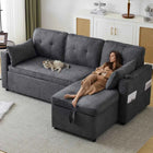 L-shaped Upholstered Sofa Bed with Sleeping Function, with Storage Space and Beverage Holder, Left and Right Interchangeable
