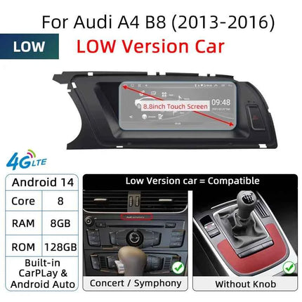 Fast Shipping Wireless CarPlay Screen For Audi A4 B8 A5 8K 2008-2016 Car Multimedia Player Android 14 8+128GB Stereo GPS Navi