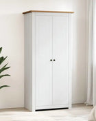 Armadio Bianco 80x50x171,5 cm in Pino Massiccio, Collezione Panama, Armadio in Legno di Pino Bianco con Ripiani e Asta Appendiabiti per Camera da Letto