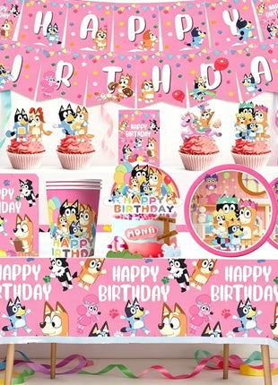 Set di Stoviglie a Tema Bluey e Bingo, Kit Completo per Feste, Decorazioni per Compleanni e Atmosfera Domestica