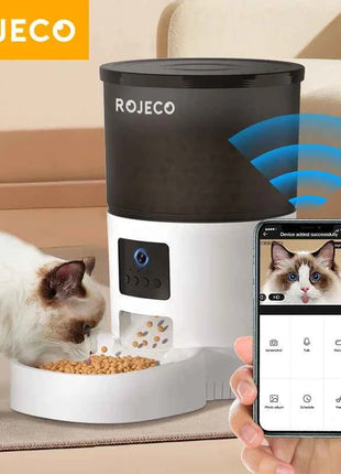 ROJECO Automatic Cat Feeder With Camera Video Cat Food Dispenser Pet Smart Voice Recorder Remote Control Auto Feeder For Cat Dog