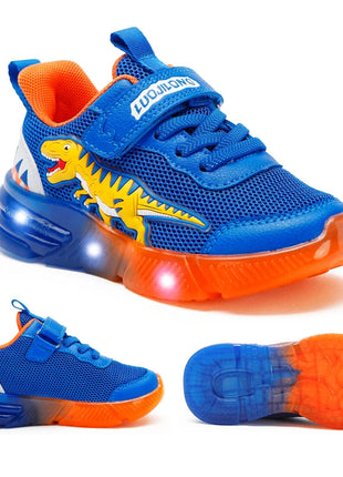 EXDINO Dinosauro Bambini piccoli Primavera Autunno Scarpe luminose a LED Bambini Spinosaurus Ragazzi Glowing Scarpe da ginnastica sportive casual antiscivolo