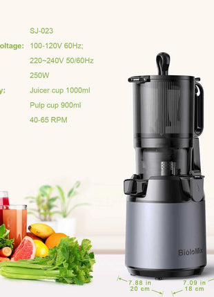 BioloMix Cold Press Juicer,with 130mm Feed Chute,Fit Whole Fruits & Vegetables,High Juice Yield,BPA FREE Slow Masticating Juicer