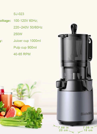 BioloMix Cold Press Juicer,with 130mm Feed Chute,Fit Whole Fruits & Vegetables,High Juice Yield,BPA FREE Slow Masticating Juicer