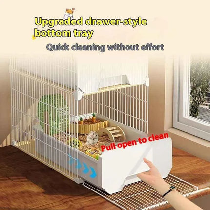 Large Hamster Cage with Easy Clean Drawer Luxury Villa Style for Golden Hamster Fancy Mouse And Dwarf Rat Habitat Decor