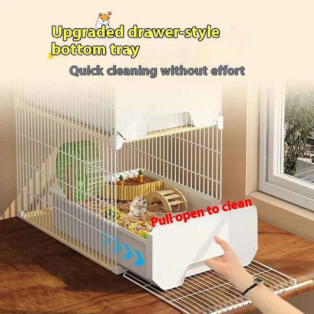 Large Hamster Cage with Easy Clean Drawer Luxury Villa Style for Golden Hamster Fancy Mouse And Dwarf Rat Habitat Decor