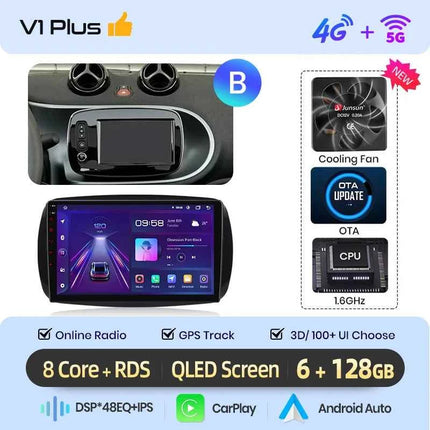Junsun Wireless CarPlay Android Auto Car Radio For Mercedes Benz Smart 453 Fortwo 2014-2020 GPS Multimedia 2 din Systems Stereo