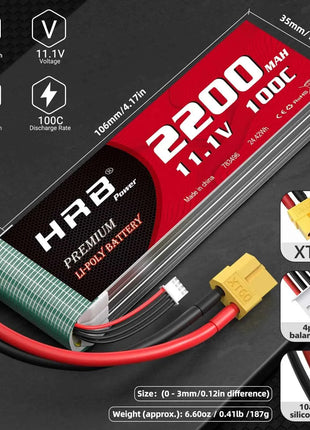HRB 3S Lipo Battery 11.1V 2200mah 100C XT60 For Axial SCX10 Airplanes FPV Drone Racing Car Boat RC Parts