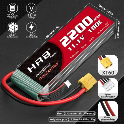 HRB 3S Lipo Battery 11.1V 2200mah 100C XT60 For Axial SCX10 Airplanes FPV Drone Racing Car Boat RC Parts