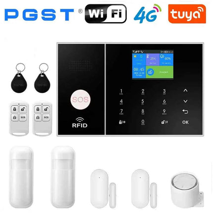 PGST TUYA Home Alarm System Smart Life APP Work Alexa Google WIFI 4G Wireless Safe Security for House 433MHz