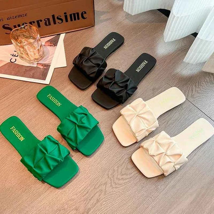 Pantofole estive per le donne Infradito Appartamenti 2024 Nuove pantofole coreane a pieghe Sandali da donna Verde Slip On Scarpe di grandi dimensioni 35-42